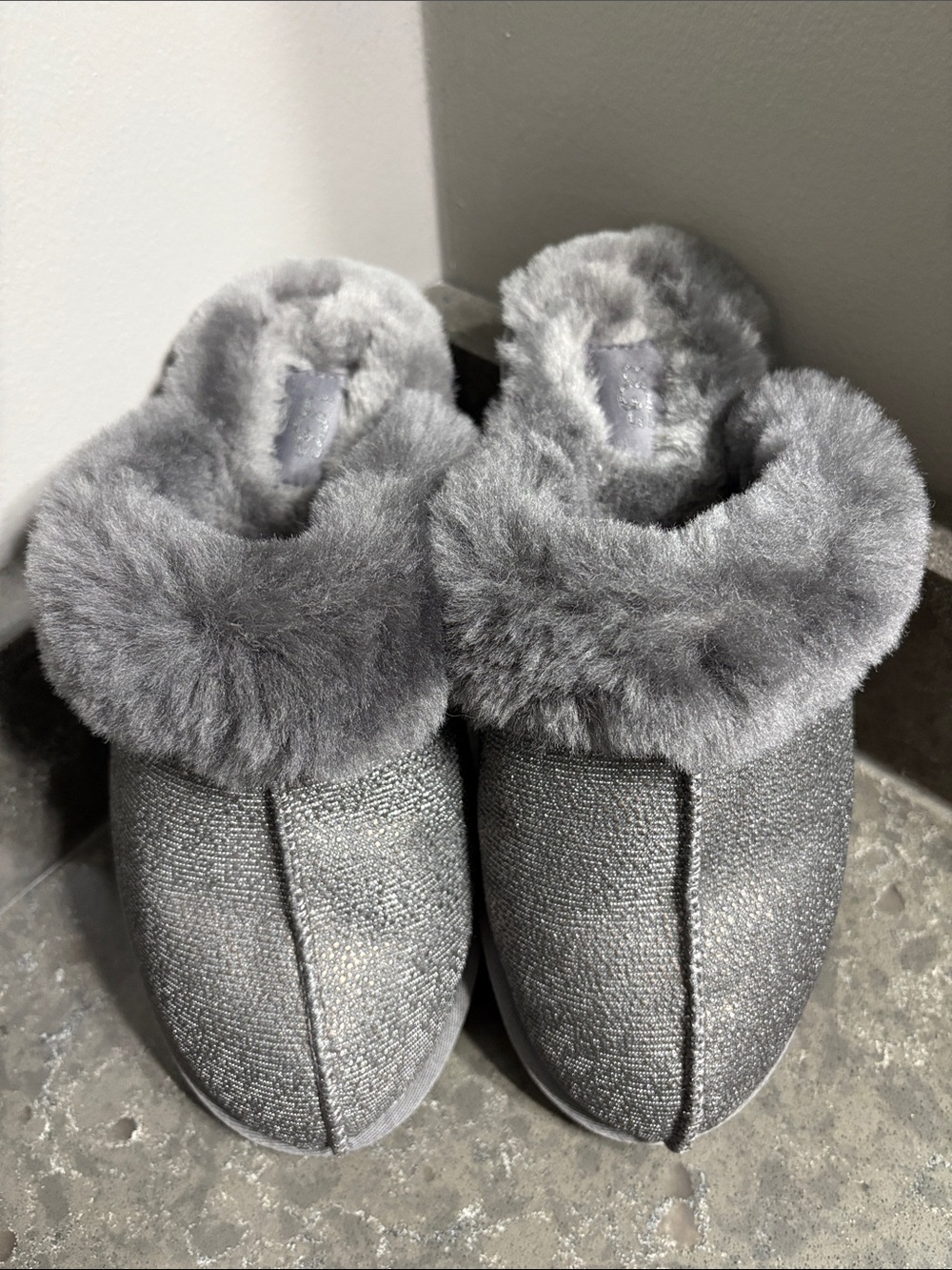 UGG Scuffette II Grey Silver Metallic Sheepskin Slippers